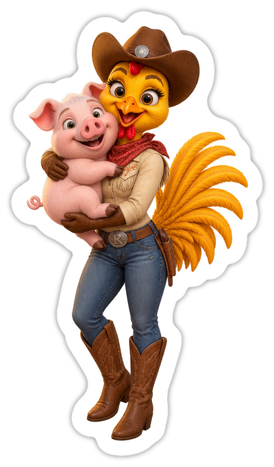 Cowgirl + Pig Sticker
