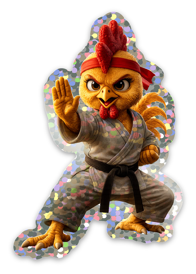 Karate Rooster Glitter Sticker